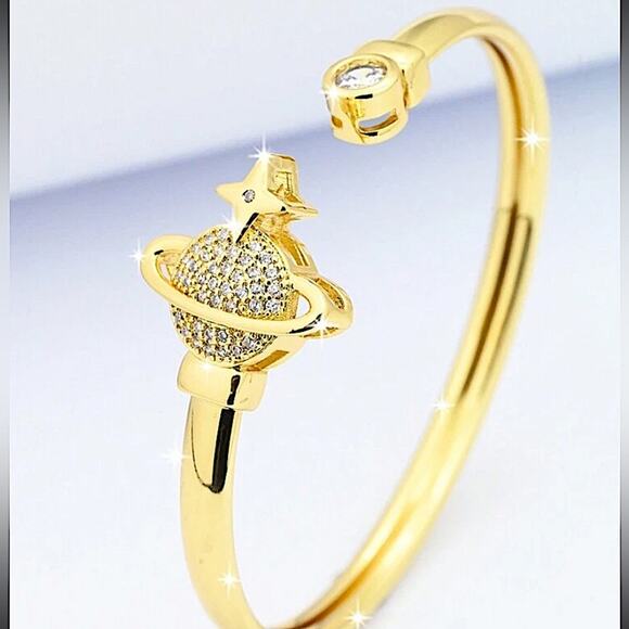 Gold Zircon Planet Bangle Bracelet - Picture 4 of 4